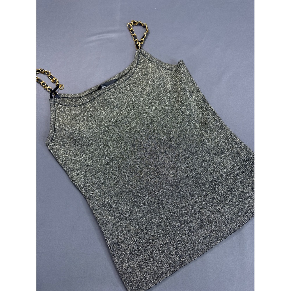 Cable & Gauge Womens Gold Metallic Silk Blend Chain Strap Cami Tank Top Medium